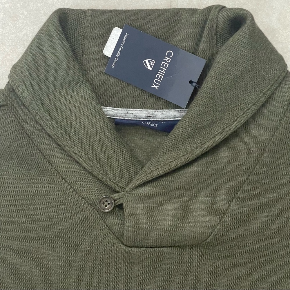 Daniel Cremieux Olive Heather Cotton Modal Shawl Neck Patch Elbow Sweater NEW